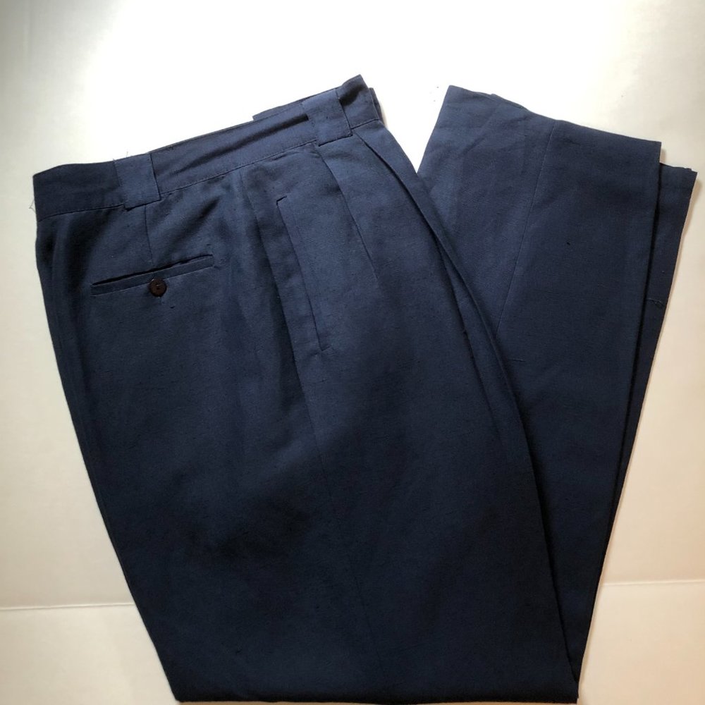 sz14 VINTAGE NAVY trousers Giorgio Sant'Angelo Linen Blend lined